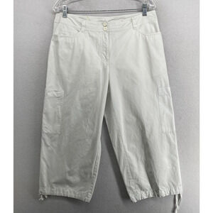 EILEEN FISHER Pants M Twill Cotton Cargo Utility Cropped Capri Cinched White